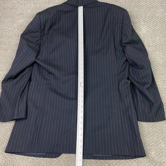 Armani Collezioni Suit Navy Blue Pinstripe Men's Suit Coat 44L Pants 36 Wool - Picture 10 of 16